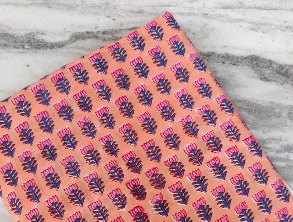 Indian Hand Block Print Fabric, Floral 100% Cotton Quilting Fabric By The Yard, Fabric For Dress Making, Loose Running Fabric, Napkin Fabric