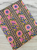 Mustard Yellow Floral Cotton Fabric, Pink Blue Indian Block Print, Stripe Boho Fabric by Yard, Quilting Sewing Dressmaking Quilting Napkins