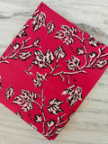 Red Floral Soft Cotton Fabric, Black and White Leaf Print Fabric, Indian Hand Block Print Fabric By The Yard, Fabric for Loose Running