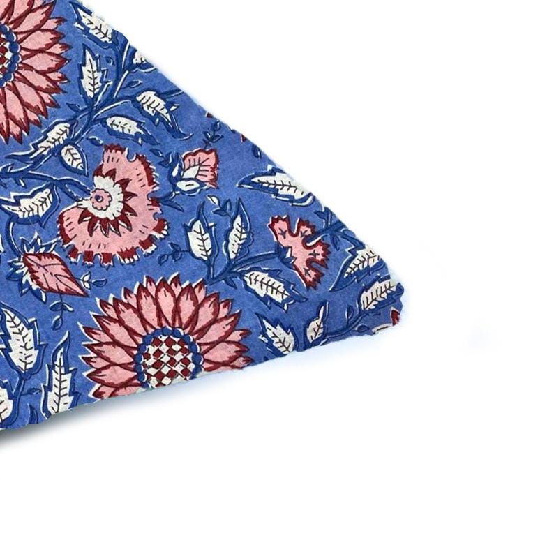 Blue Floral Cushion Cover, Indian Block Print Pillow Cover, Red Pink Flower Throw Pillow, Boho Cottagecore Home Decor, Vintage Cushion Cover