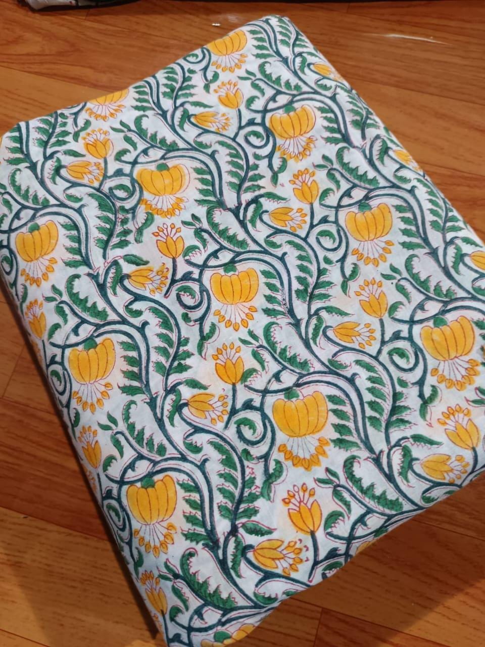 Indian Hand Block Print Fabric, Floral 100% Cotton Quilting Fabric By The Yard, Fabric For Dress Making, Loose Running Fabric, Napkin Fabric