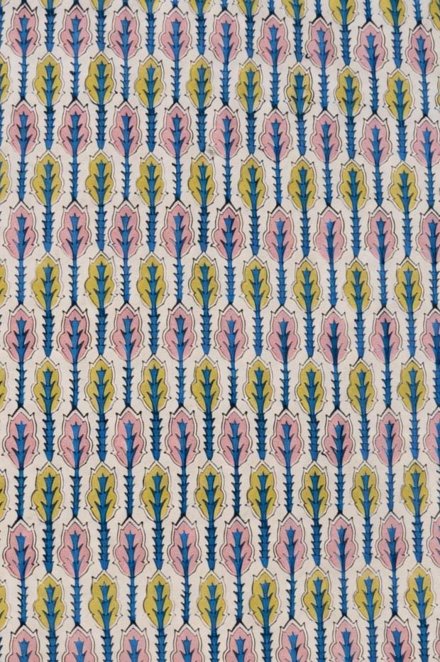 Block Print Leaf Pattern Floral Cotton Fabric | Hand Block Print Fabric | Colorful Indian Cotton Fabric | Sewing Quilting Craft Fabric