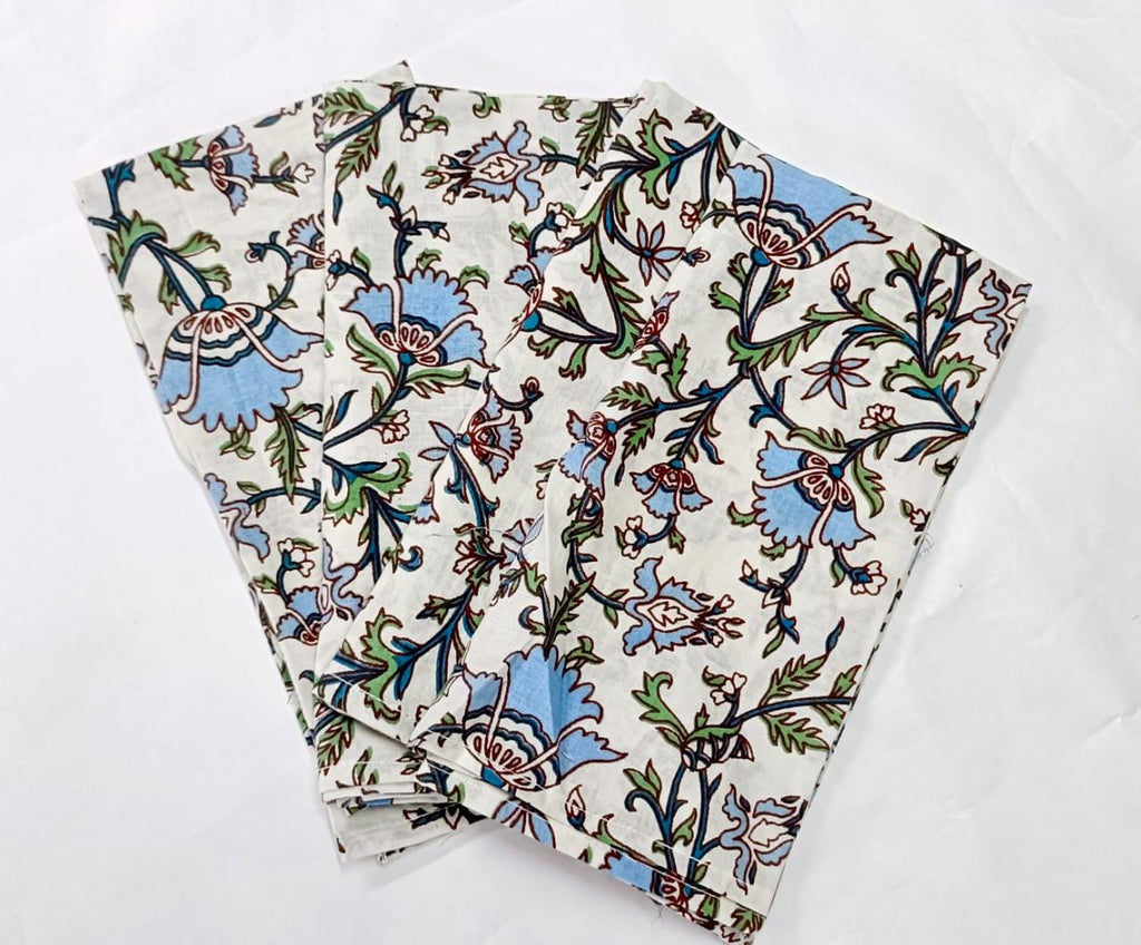Floral Cotton Dinner Napkins, Set of 4 - Hand Block Printed