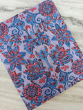 Lavender Blue Floral Cotton Fabric, Indian Block Print Style, Boho Flower Fabric, Soft Breathable Fabric for Sewing, Quilting, Dressmaking