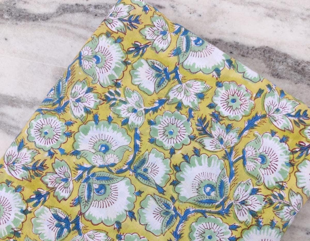 Multi Color Desinger Fabric, Hand Block Print Fabric, Floral 100% Cotton Fabric By The Yard, Fabric for Dress Making, Sewing Fabric, Napkins