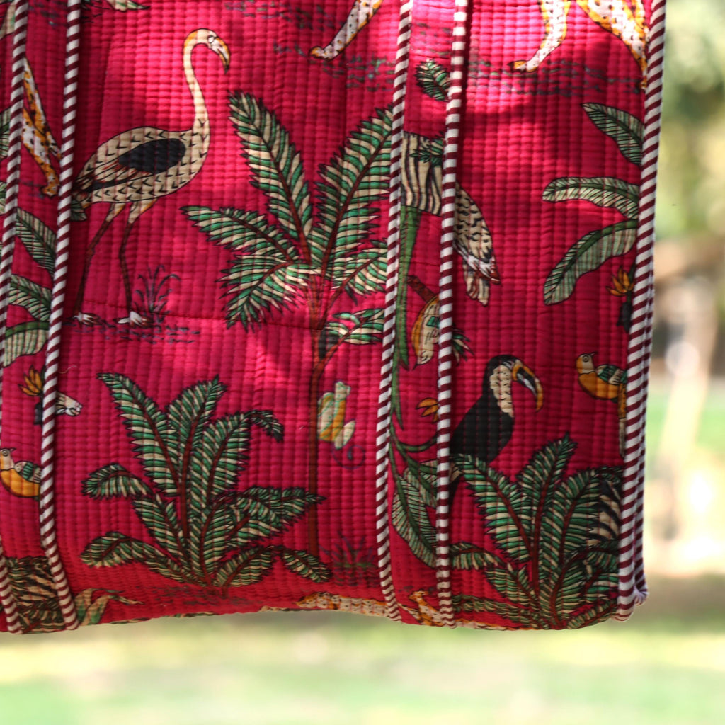 Pink Jungle Safari Print Bags, Handmade Quilted Tote Bag, Cotton Quilted Tote Bag, Indian Bags Shopping Bags, Beach Bag, Shoulder Bags Gift