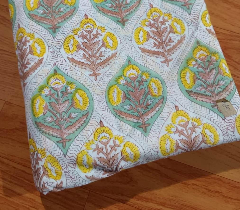 Indian Hand Block Print Fabric, Floral 100% Cotton Quilting Fabric By The Yard, Fabric For Dress Making, Loose Running Fabric, Napkin Fabric