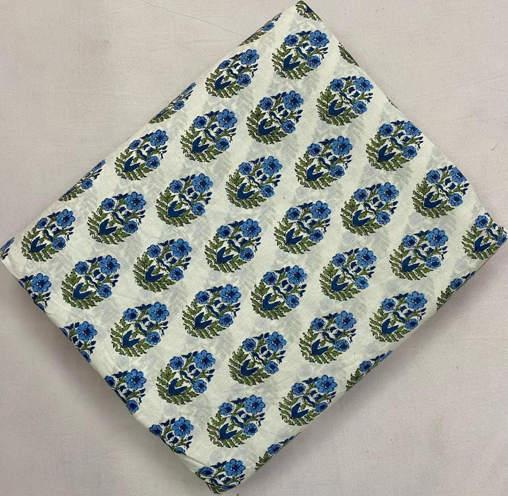 Blue Floral Cotton Fabric by the Yard Indian Block Print Fabric Hand Printed Cotton Fabric Soft Lightweight Fabric for Quilting Dressmaking