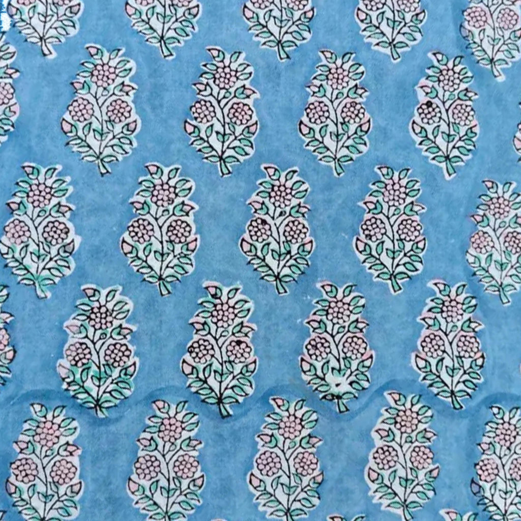 Hand Block Printed Cotton Cushion Cover, Blue Floral Pillow Cover, Decorative Throw Pillow, 16x16 Cushion Cover, Boho Home Decor Pillowcases