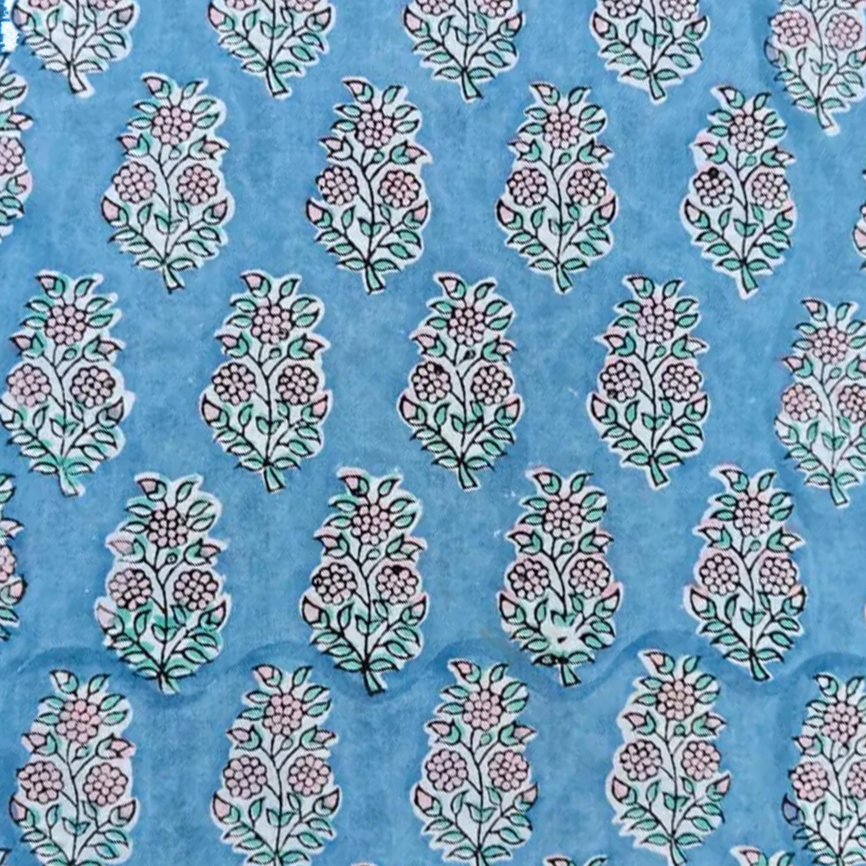 Hand Block Printed Cotton Cushion Cover, Blue Floral Pillow Cover, Decorative Throw Pillow, 16x16 Cushion Cover, Boho Home Decor Pillowcases