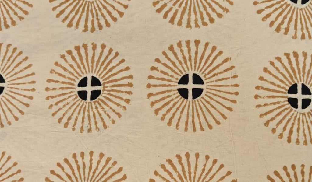 Sunburst Block Print Cotton Fabric, Beige Geometric Indian Fabric by the Yard