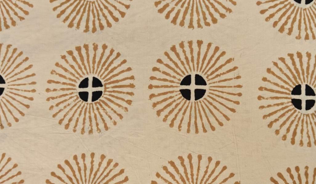 Sunburst Block Print Cotton Fabric, Beige Geometric Indian Fabric by the Yard