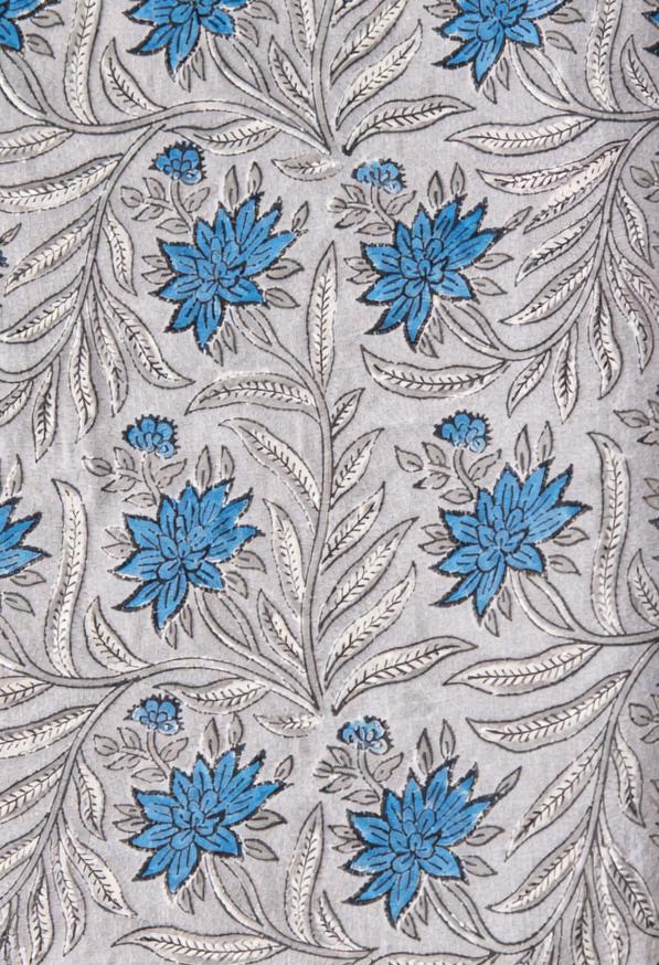 Grey Blue Floral Cotton Fabric by the Yard, Indian Printed Cotton Cloth, Soft Lightweight Cotton Fabric for Sewing, Quilting, Dressmaking