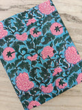 Blue Floral Cotton Fabric by the Yard, Pink Blossom Vine Print, Indian Block Print Style Fabric, Quilting Sewing Craft, Botanical Textile