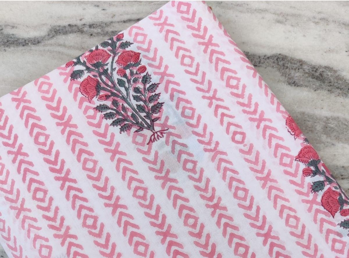 Indian Hand Block Print Fabric, Floral 100% Cotton Quilting Fabric By The Yard, Fabric For Dress Making, Loose Running Fabric, Napkin Fabric