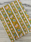 Yellow & White Floral Stripe Cotton Fabric by the Yard, Indian Block Print Cotton, Boho Border Print Fabric, Dressmaking Quilting Fabric