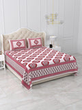 Red Cotton Bedsheet Set, Traditional Block Print Bedspread with Pillow Covers, Soft Breathable Bedding, Queen Size Indian Ethnic Bed Linen
