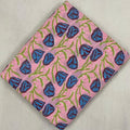 Pink Floral Hand Block Print Cotton Fabric, Blue Leaf Botanical Indian Fabric, Soft Cotton Yardage for Dressmaking, Quilting & Home Decor