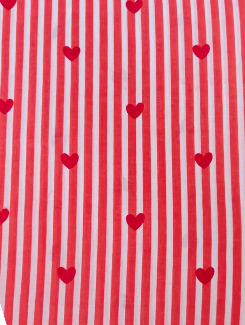 Red Heart Striped Cotton Fabric, Valentine Print Fabric, Red and White Stripe Hearts, Quilting Fabric, Apparel Sewing Craft, Pillow Covers