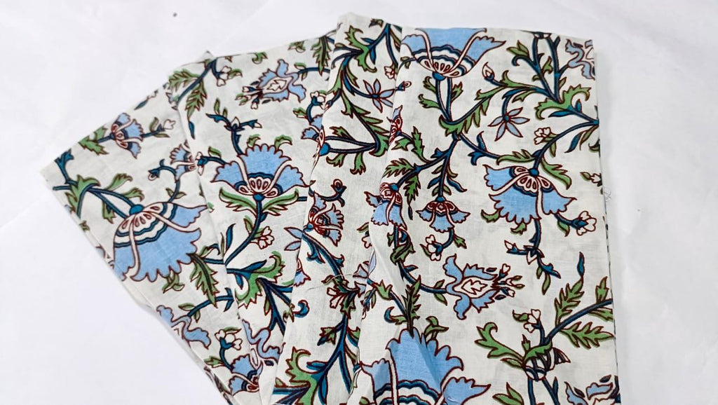 Floral Cotton Dinner Napkins, Set of 4 - Hand Block Printed