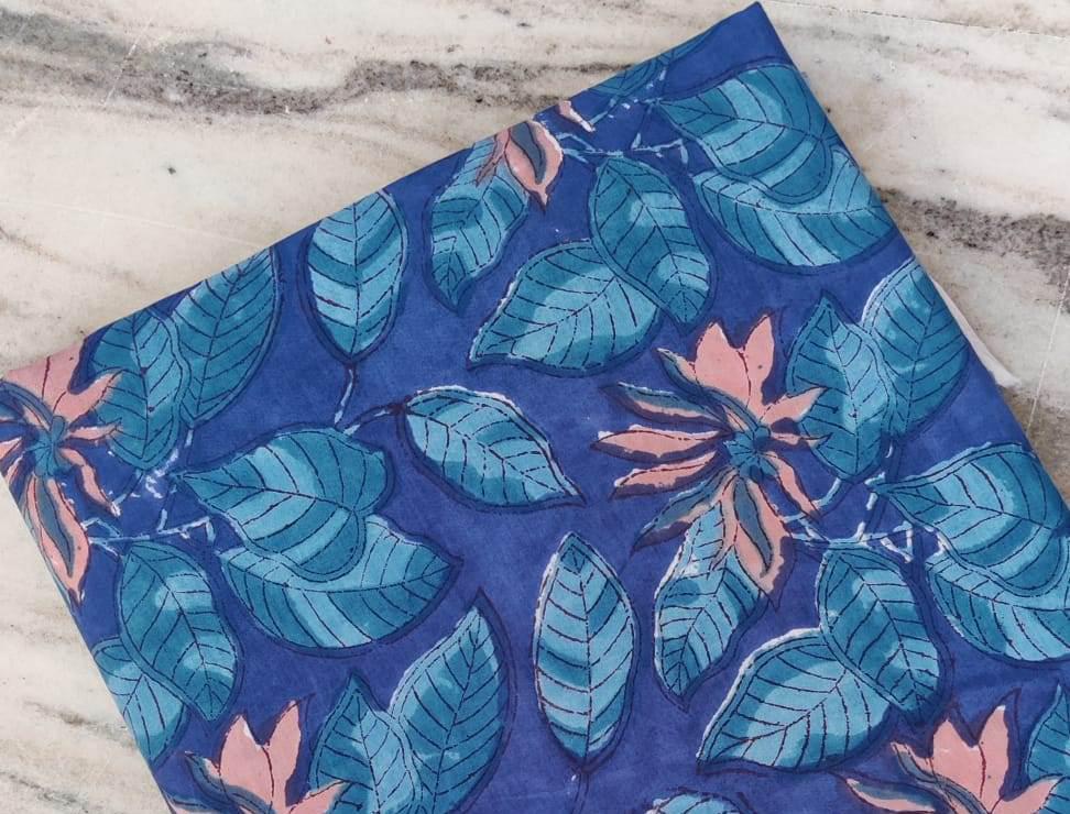 Hand Block Print Cotton Fabric: Floral Quilting Fabric By The Yard