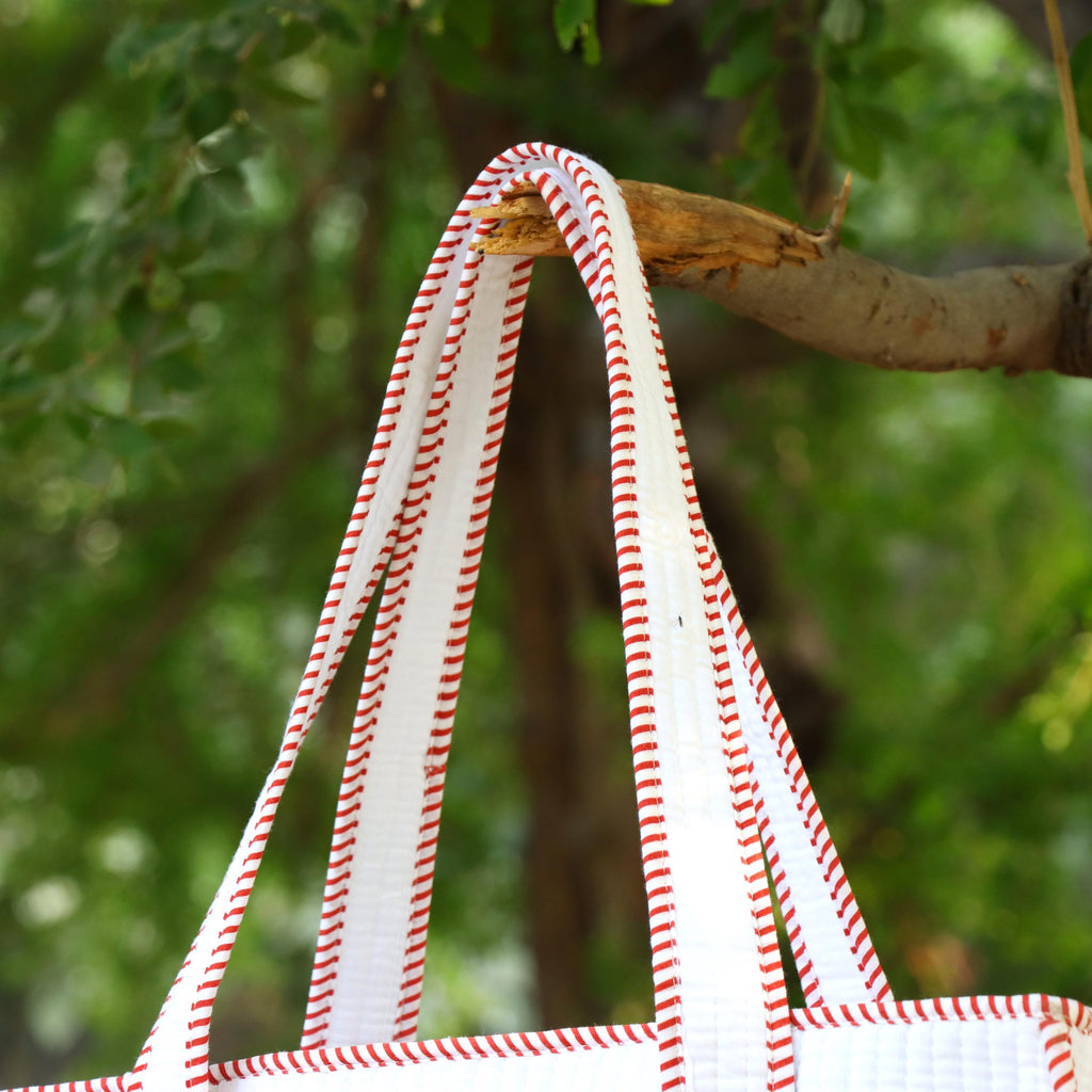 Floral Cotton Tote Bag, Handmade Boho Shoulder Bag, Eco Friendly Reusable Shopping Tote for Women