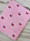 Pink Striped Crab Print Cotton Fabric, Nautical Coastal Fabric by Yard, Soft Cotton Textile for Sewing, Summer Dresses Bulk Fabric Available
