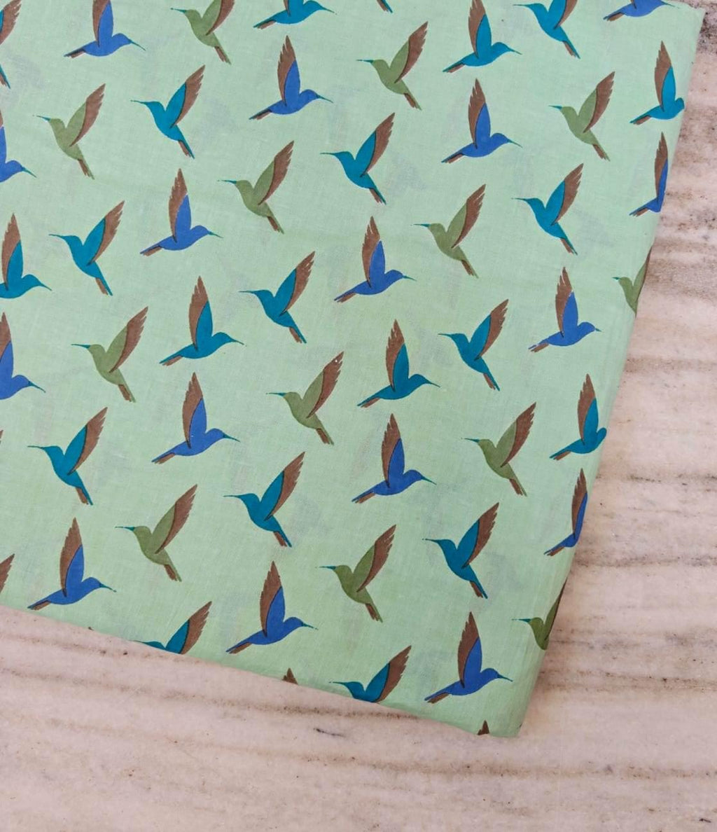 Mint Green Hummingbird Cotton Fabric, Small Bird Print Fabric, Quilting Cotton, Cute Bird Pattern Apparel Sewing Fabric Craft Fabric by Yard