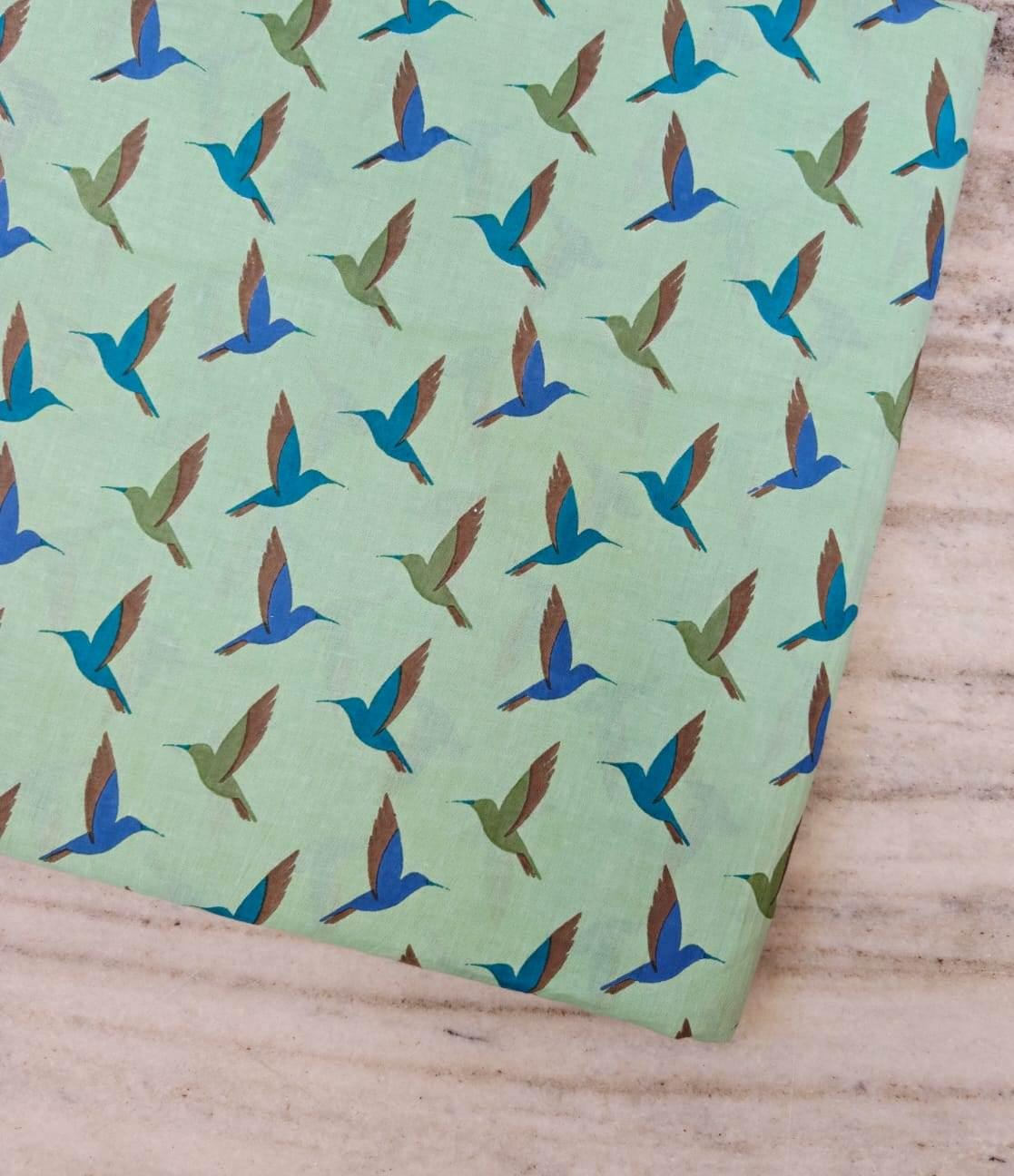 Mint Green Hummingbird Cotton Fabric, Small Bird Print Fabric, Quilting Cotton, Cute Bird Pattern Apparel Sewing Fabric Craft Fabric by Yard