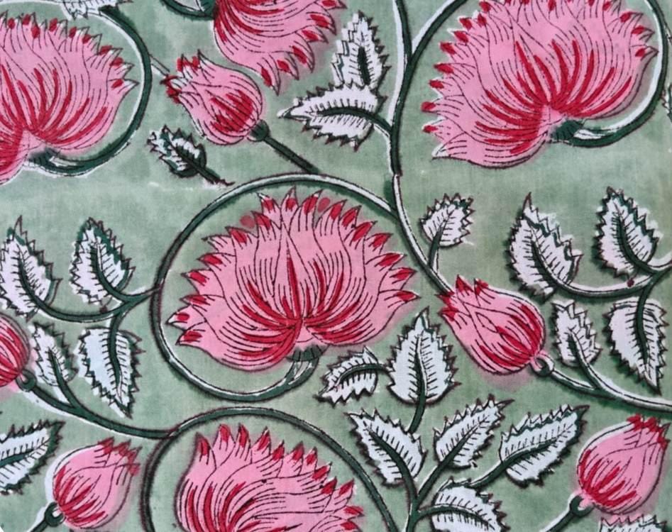 Soft Cotton, Indian Hand Block Print Fabric, Floral 100% Cotton Fabric By The Yard, Fabric for Loose Running, Dress Making, Textile Fabric