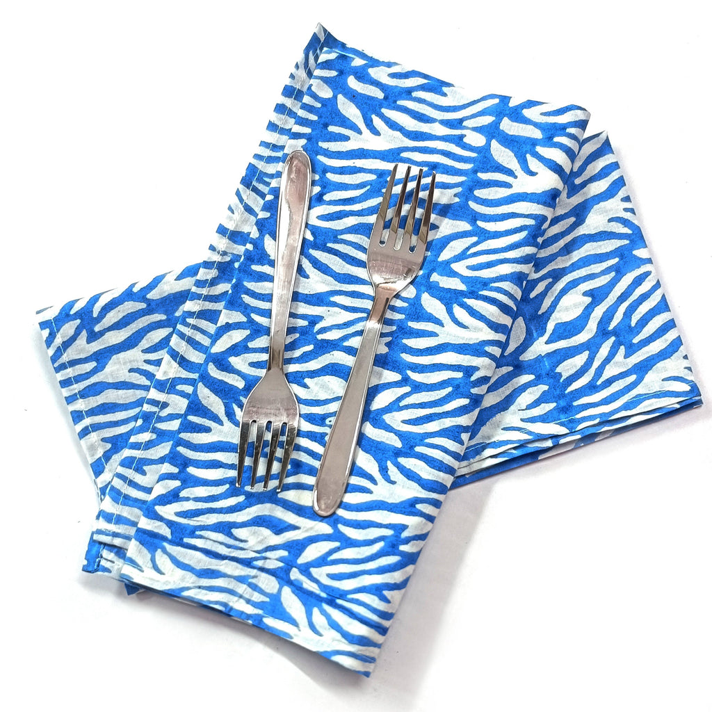 Blue Abstract Print Cotton Napkin Set, Hand Block Printed Cloth Napkins, Reusable Eco Friendly Dinner Napkins, Modern Table Linen, Sustainable Kitchen Decor Set of 4