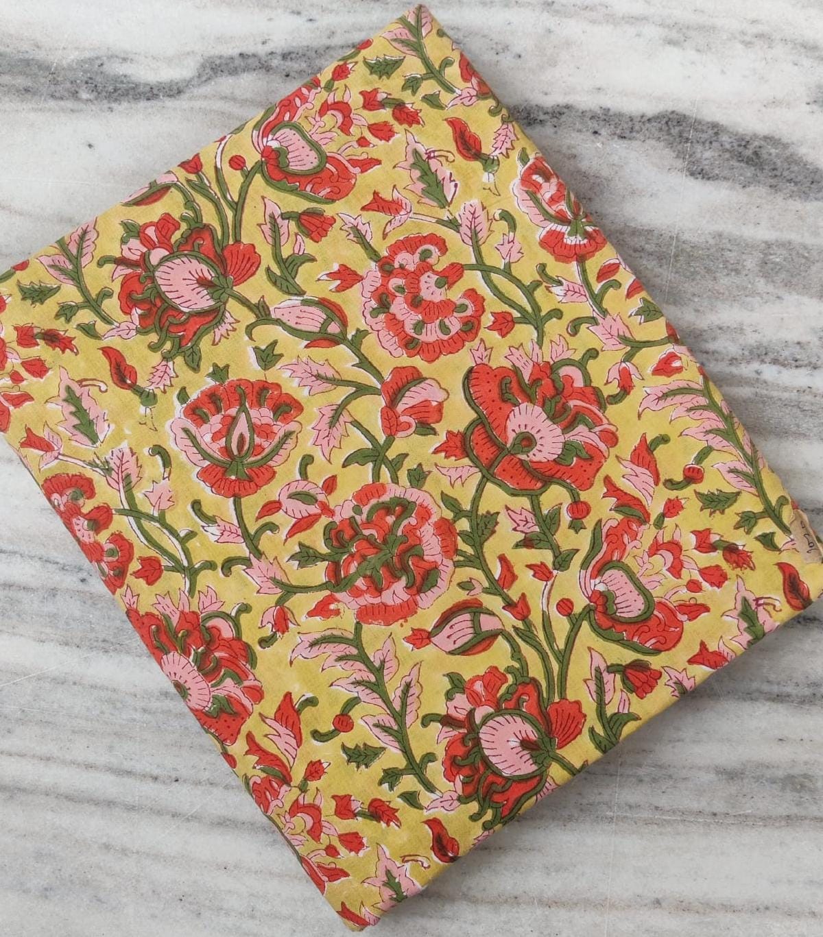 Yellow Green Floral Cotton Fabric, Floral 100% Cotton Quilting Fabric By The Yard, Handmade Fabric, Loose Running Fabric, Textile Fabric