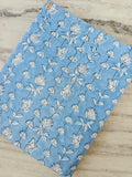 Blue Floral Cotton Fabric by the Yard, Soft Sky Blue Botanical Print, Delicate Vine Flower Fabric, Quilting Cotton, Minimal Floral Textile