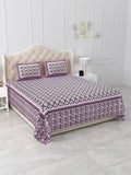 Pink Black Hand Block Print Cotton Bedsheet with Pillow Covers, Queen Size Bedding Set, Floral Indian Bedspread, Soft Breathable Sheet