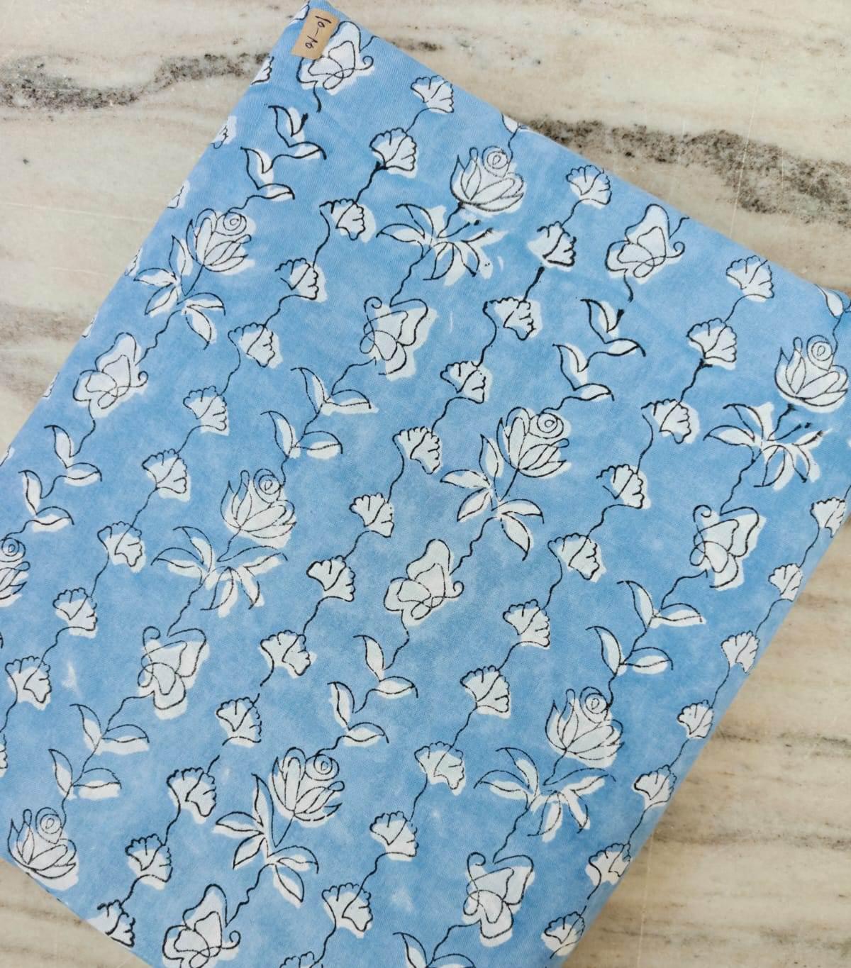 Blue Floral Cotton Fabric by the Yard, Soft Sky Blue Botanical Print, Delicate Vine Flower Fabric, Quilting Cotton, Minimal Floral Textile