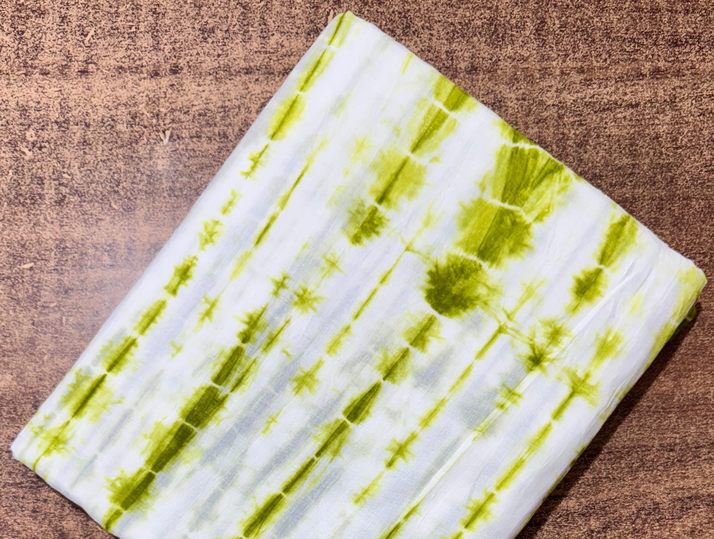 Green Tie Dye Cotton Fabric, Hand Dyed Shibori Cotton Fabric, Boho Tie Dye Fabric for Dress Making, Soft Lightweight Fabric, Running Fabric