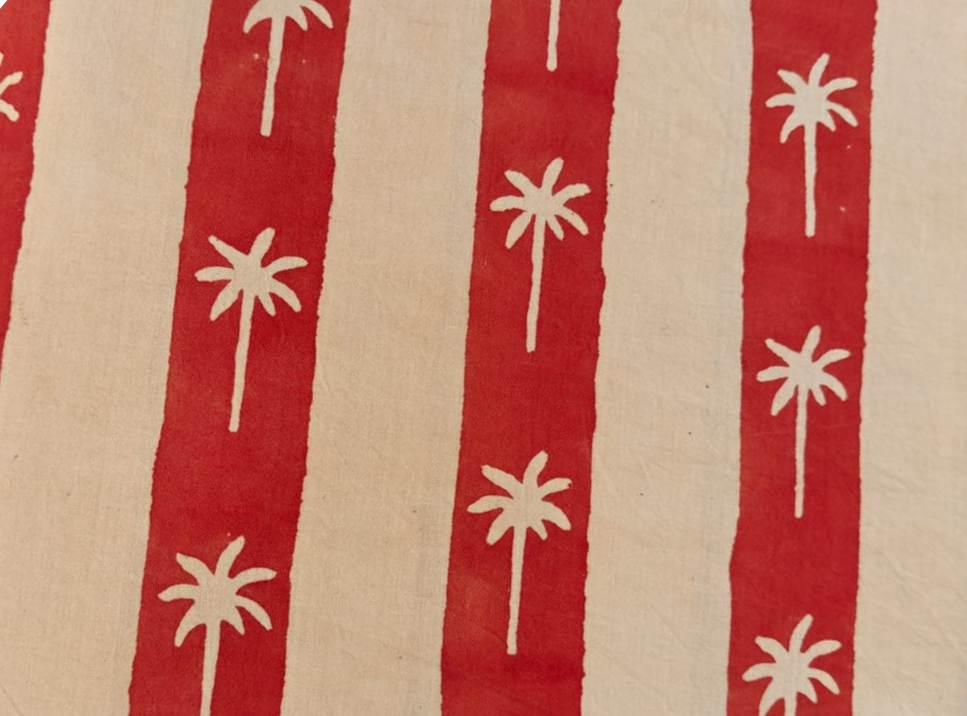 Red Floral Cotton Fabric, Red Green Hand Block Print Fabric By The Yard, Indian Soft Cotton for Quilting, Dressmaking, Loose Running Fabric