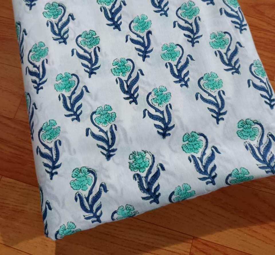 Indian Hand Block Print Fabric, Floral 100% Cotton Quilting Fabric By The Yard, Fabric For Dress Making, Loose Running Fabric, Napkin Fabric