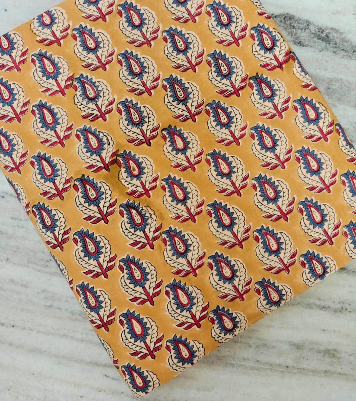 Mustard Paisley Floral Cotton Fabric by Yard – Indian Hand Block Print Fabric – Boho Dressmaking, Quilting & Craft Sewing, Running Fabric