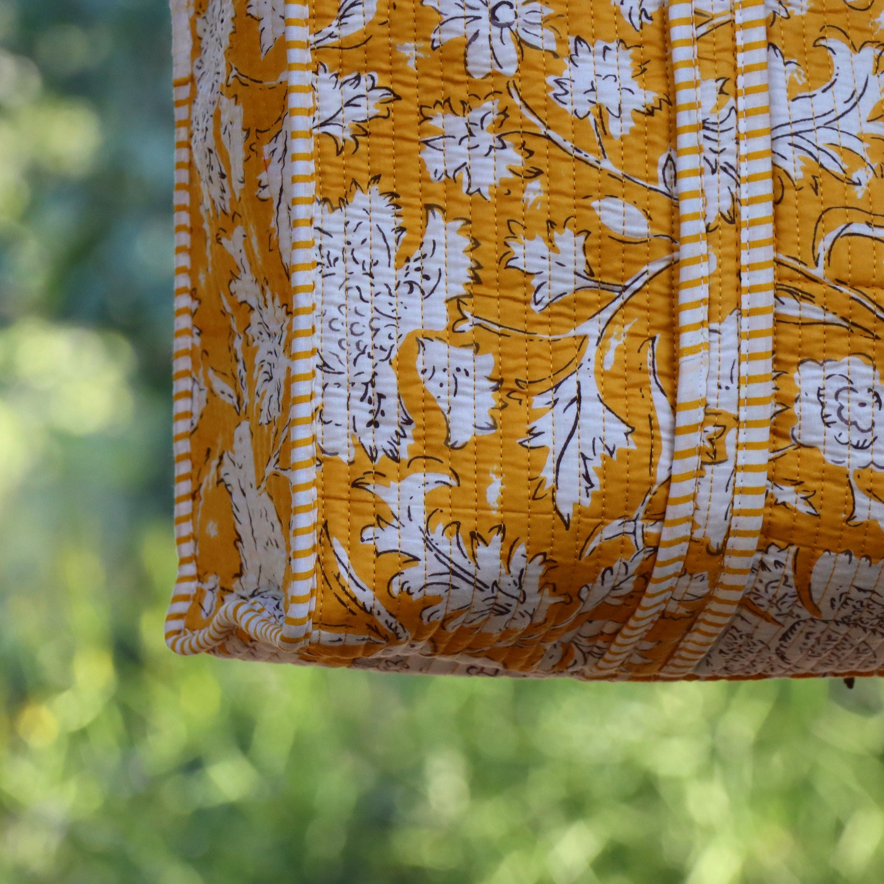 Yellow Color Cotton Tote Bag, Handmade Block Print Market Bag, Tote Bag, Indian Cotton Shoulder Bag, Baho Everyday Carry Bag, Beach Bags