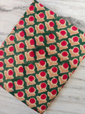 Green Floral Block Print Cotton Fabric, Red Flower Hand Printed Indian Cotton, Traditional Sanganeri Style Fabric for Sewing, Quilting