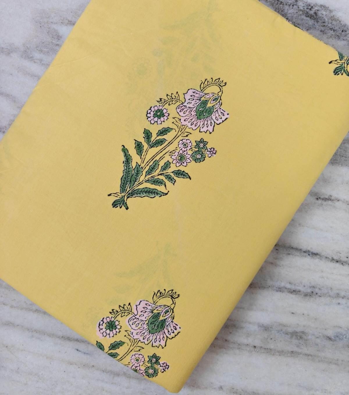 Yellow Floral Cotton Fabric, Hand Block Print Cotton, Indian Buta Print Fabric, Soft Cotton Yardage, Dressmaking Quilting Fabric, Napkins