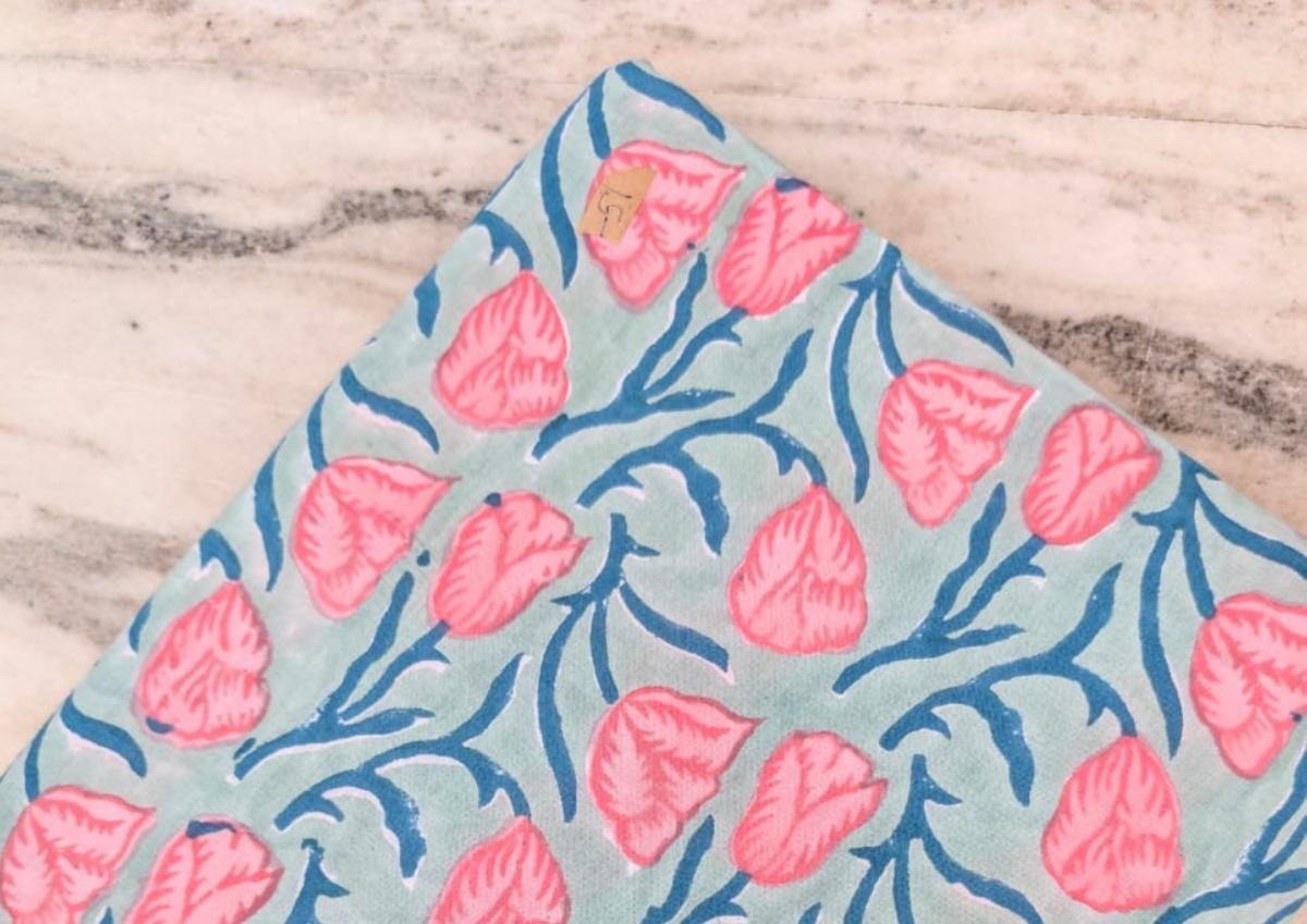 Indian Hand Block Print Fabric, Floral 100% Cotton Quilting Fabric By The Yard, Fabric For Dress Making, Loose Running Fabric, Napkin Fabric