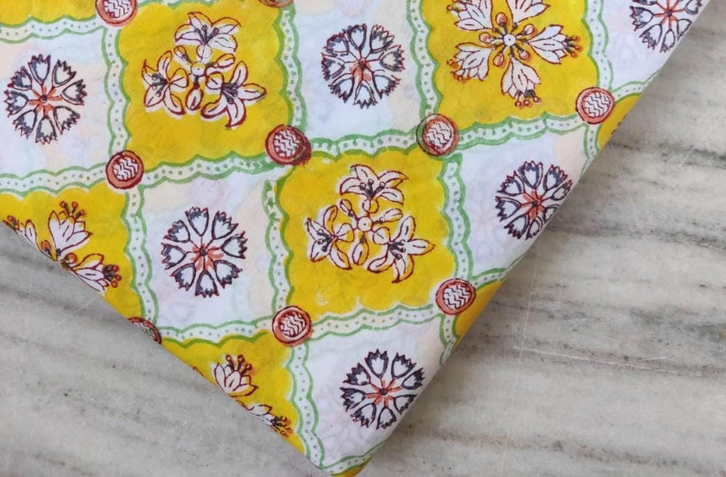 Hand Block Printed Cotton Fabric: Floral Print, Soft Sewing Material