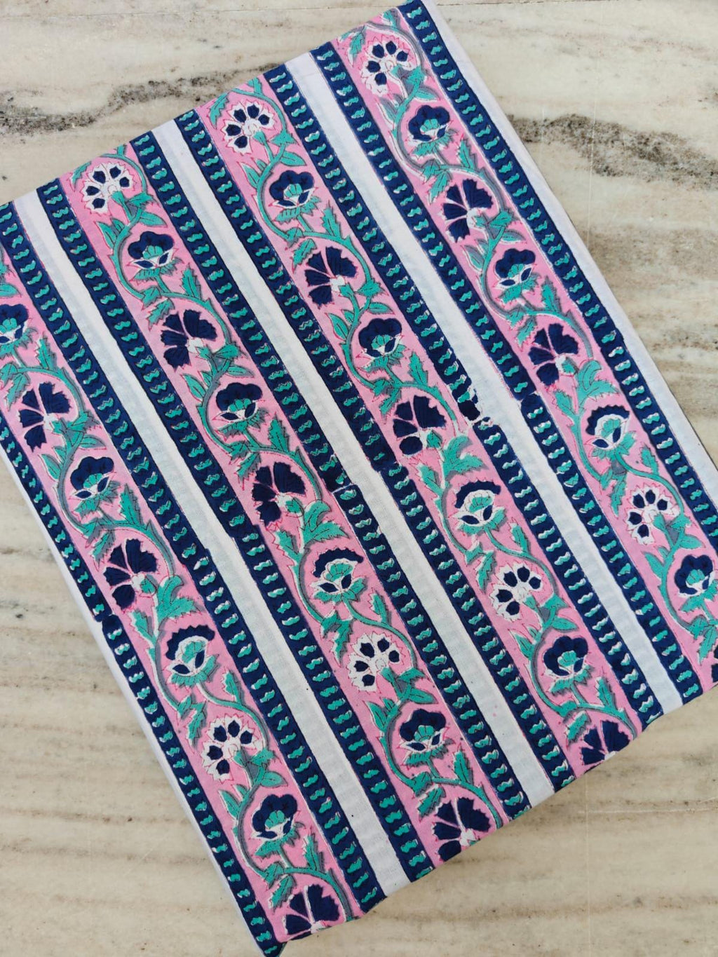 Pink Striped Floral Cotton Fabric, Indian Block Print Fabric by Yard, Boho Stripe Flower Fabric, Quilting Sewing Craft Dressmaking Fabric