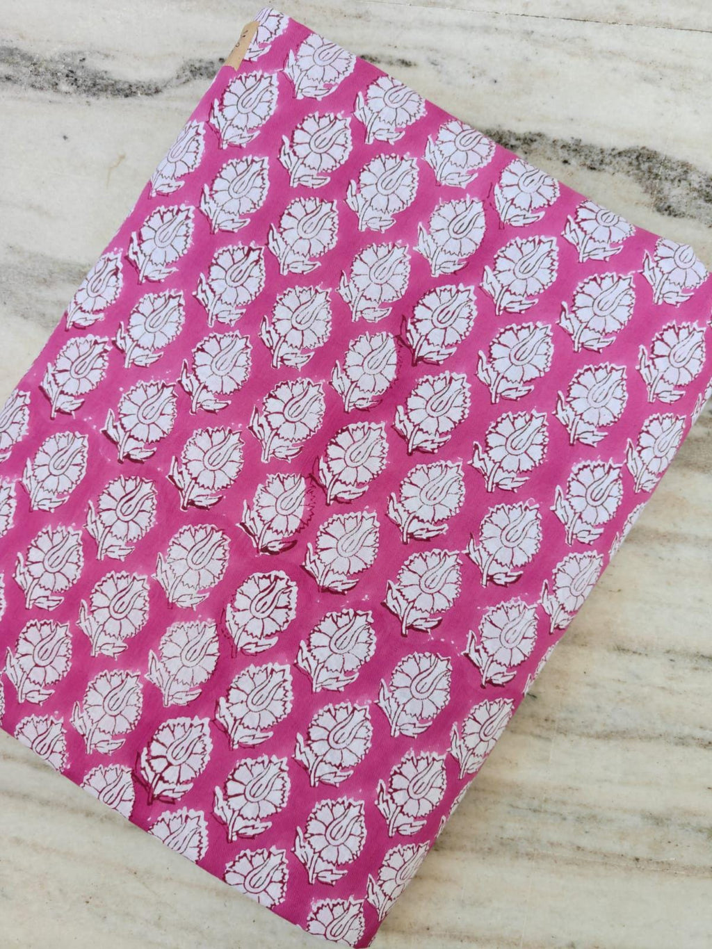 Hot Pink Hand Block Print Cotton Fabric White Floral Indian Textile, Bulk Fabric Supply Dressmaking Quilting Craft Upholstery Fabric by Yard
