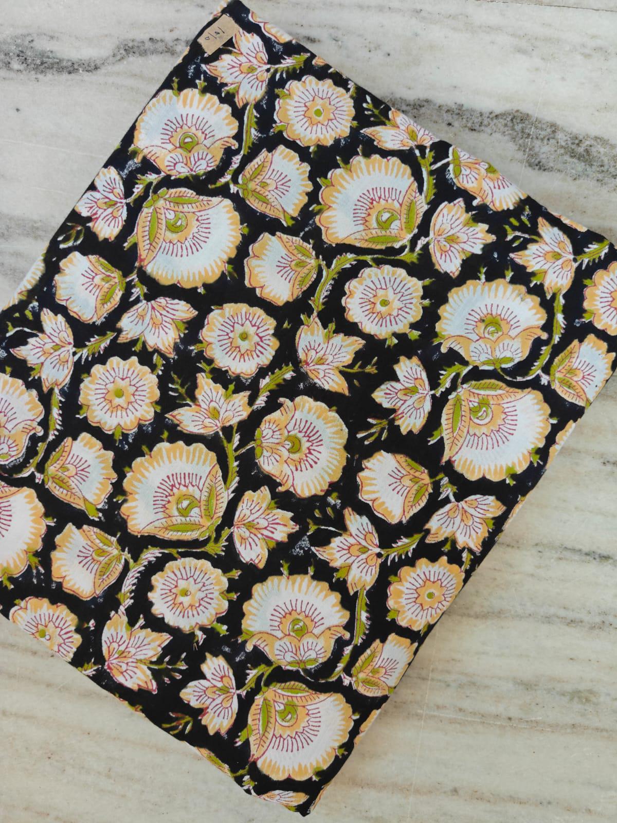 Colourful Soft Cotton, Indian Hand Block Print Fabric, Floral 100% Cotton Fabric By The Yard, Fabric for Loose Running, Textile Fabric