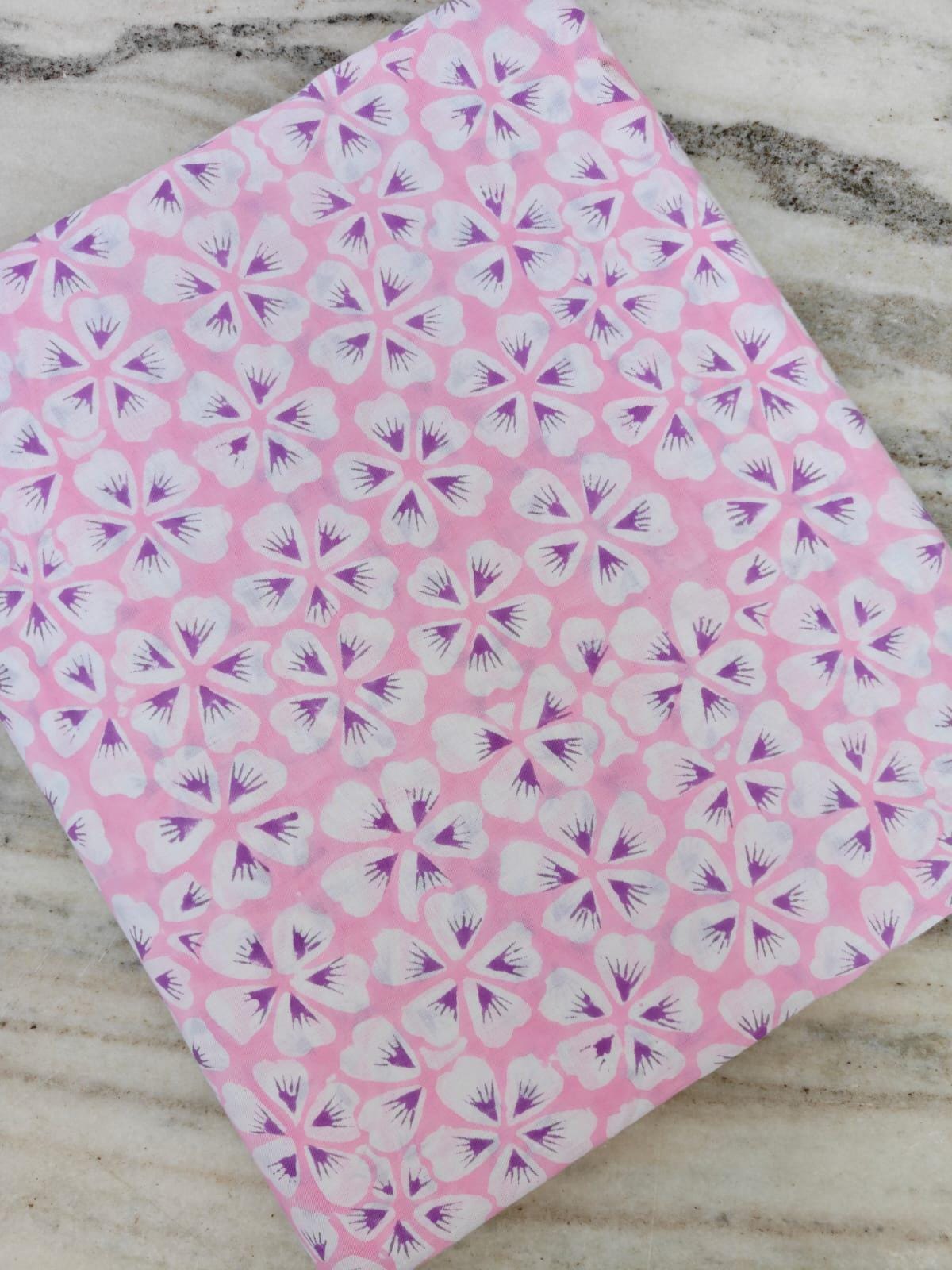 Pink Floral Cotton Fabric, White Purple Flower Print Fabric, Soft Lightweight Cotton Yardage, Summer Dress Quilting Craft Fabric, Napkins
