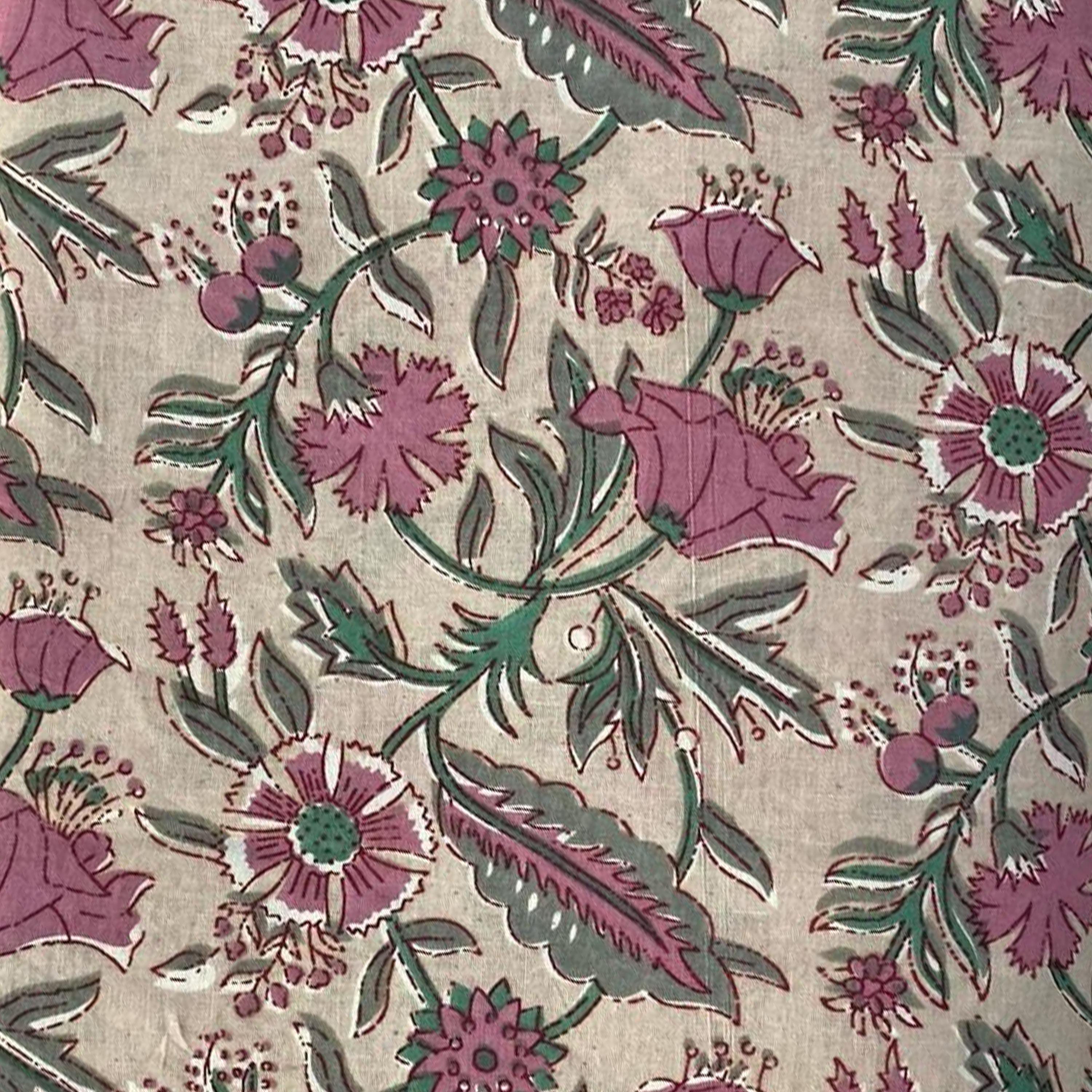 Beige Floral Cushion Cover, Vintage Botanical Pillow Cover, Mauve Purple Flower Throw Pillow, Cottagecore Block Print Style, Farmhouse Decor