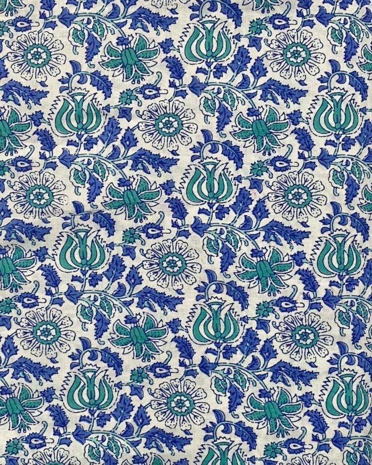 Indian Hand Block Print Fabric, Floral 100% Cotton Quilting Fabric By The Yard, Dressmaking Fabric, Loose Running Fabric, Christmas Fabric